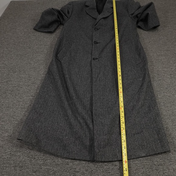 London Fog Coat Mens 42L Gray Herringbone Long Wool Blend Topcoat Overcoat - Picture 5 of 11